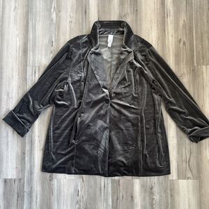 NWT Wynne Layers Velour Velvet One Button Gray Blazer Shoulder pads  Size 2X